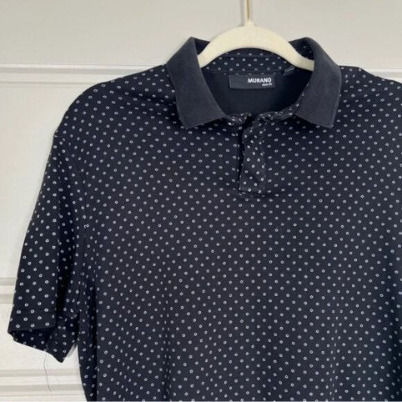 Murano‎ Slim Fit Polo Shirt Black Floral Print 100% Cotton Sz M *see notes - Picture 3 of 8